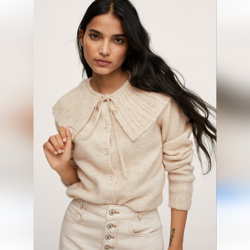 || MANGO || collared sweater, cream, button up, size extra small